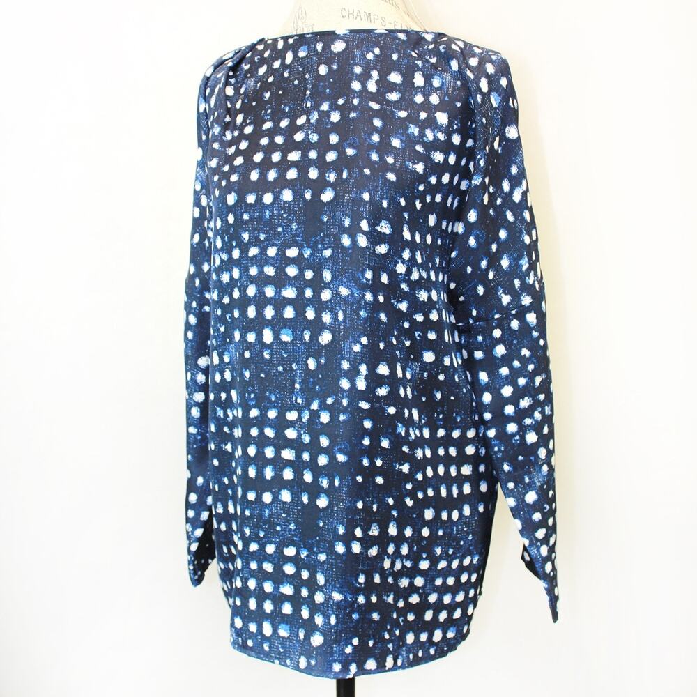 Boss Hugo Boss Y2K Blue Abstract Print 100% Silk Top Tunic Blouse Zip Size 8